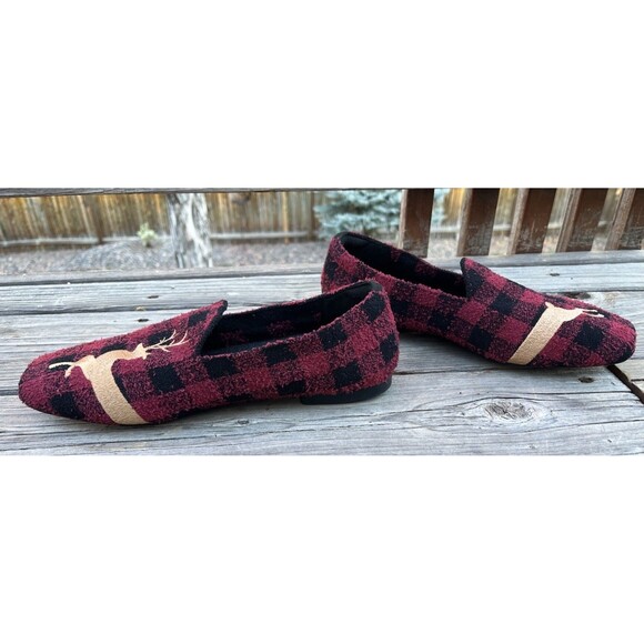 Vivaia Samantha Women's 40.5 US 9-9.5 Square Toe Mink-Knit Flats Red Plaid Deer - Picture 6 of 10